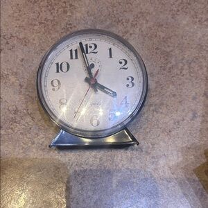 Vintage wind up Classic Black and White Table Clock with alarm function Equity